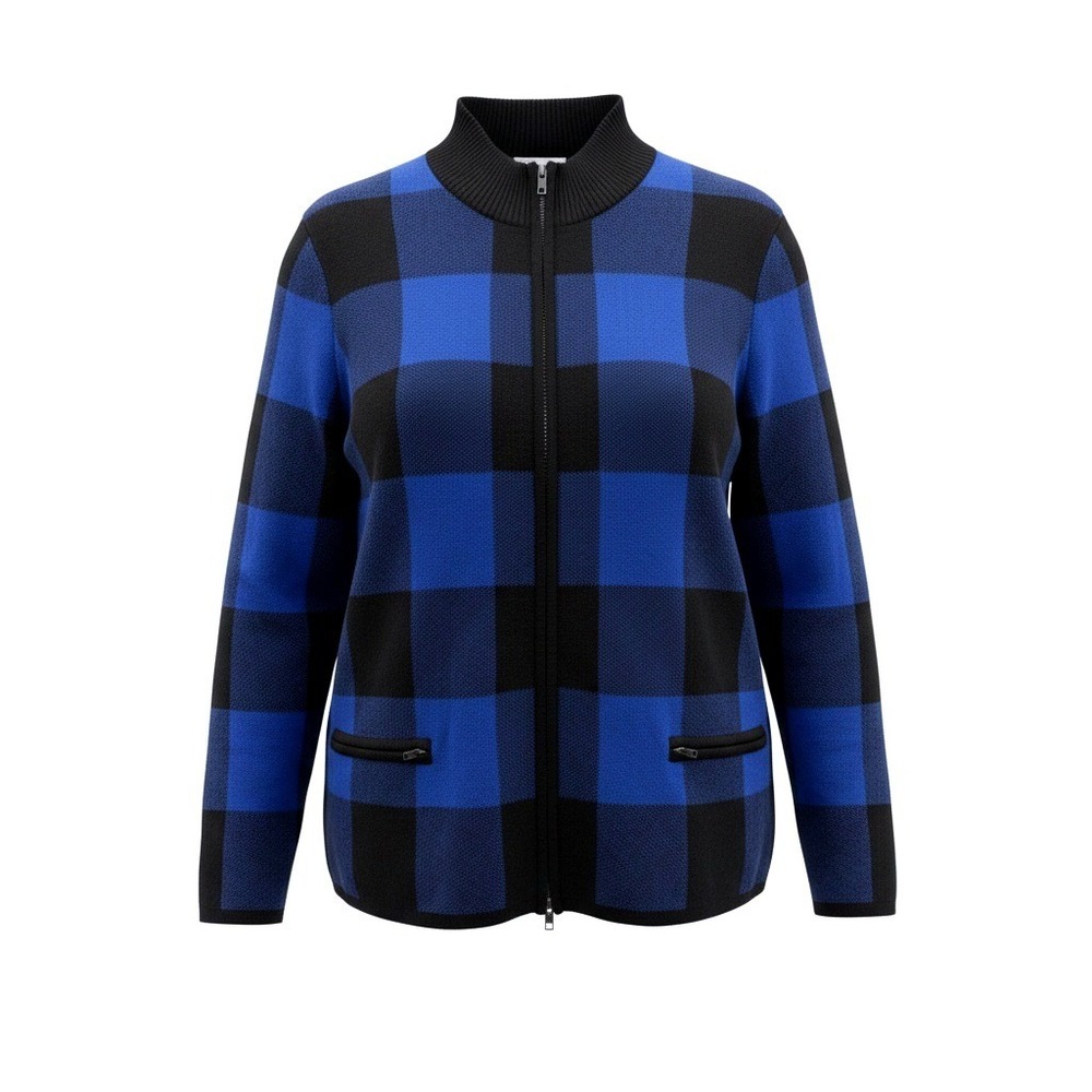 The Tog Shop Womens 1X Buffalo Plaid Zip Up Cardigan Sweater Jacket Blue Black